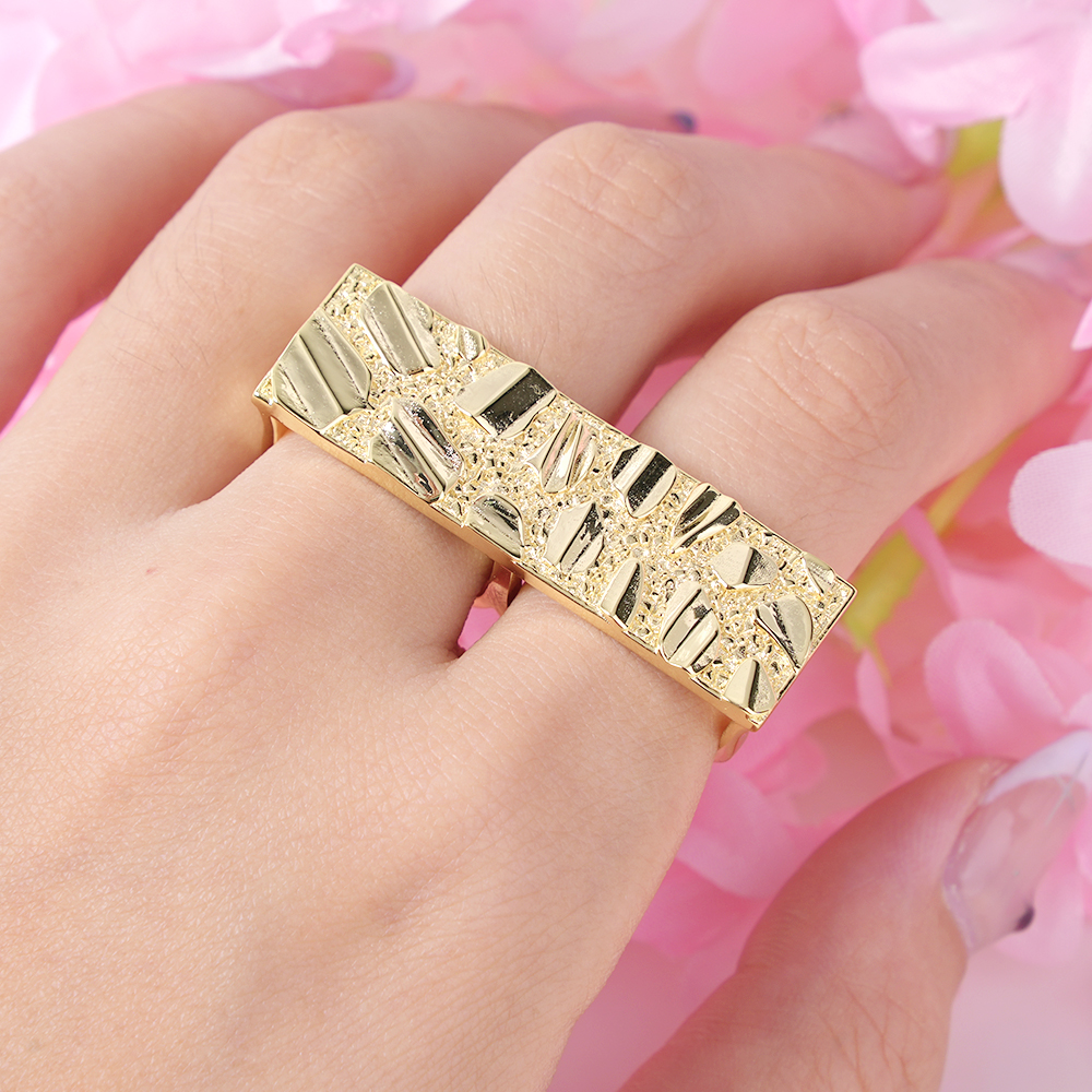 Gold Plated Nugget Classic Simple Two Double Finger Ring for Men Women