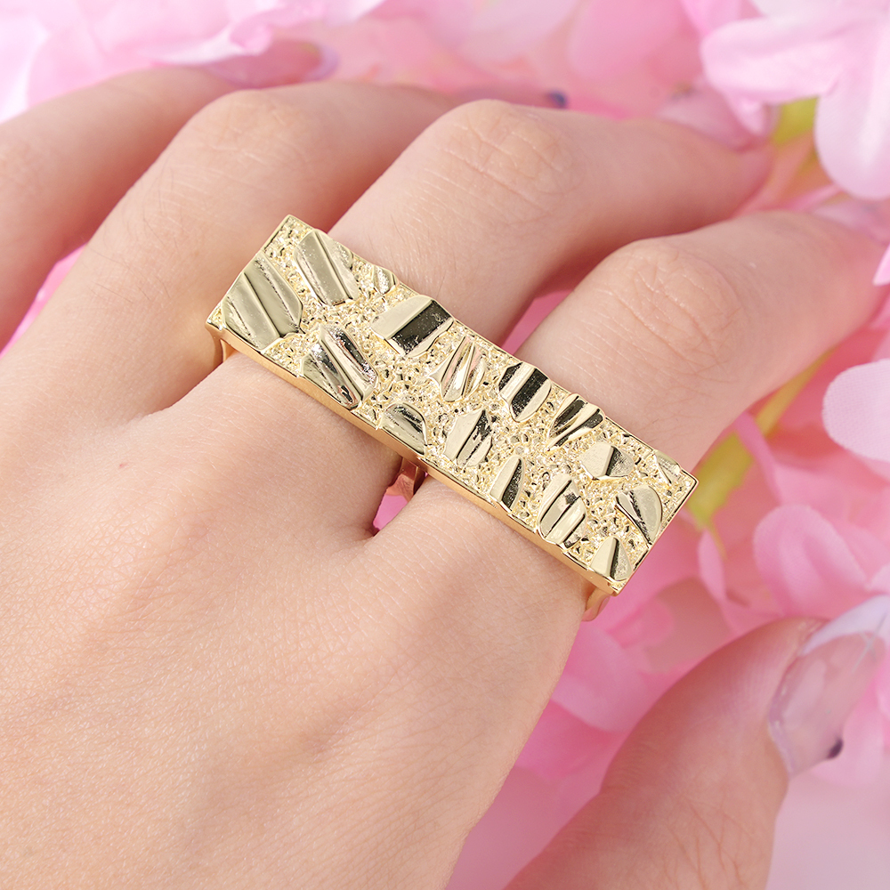 Gold Plated Nugget Classic Simple Two Double Finger Ring for Men Women