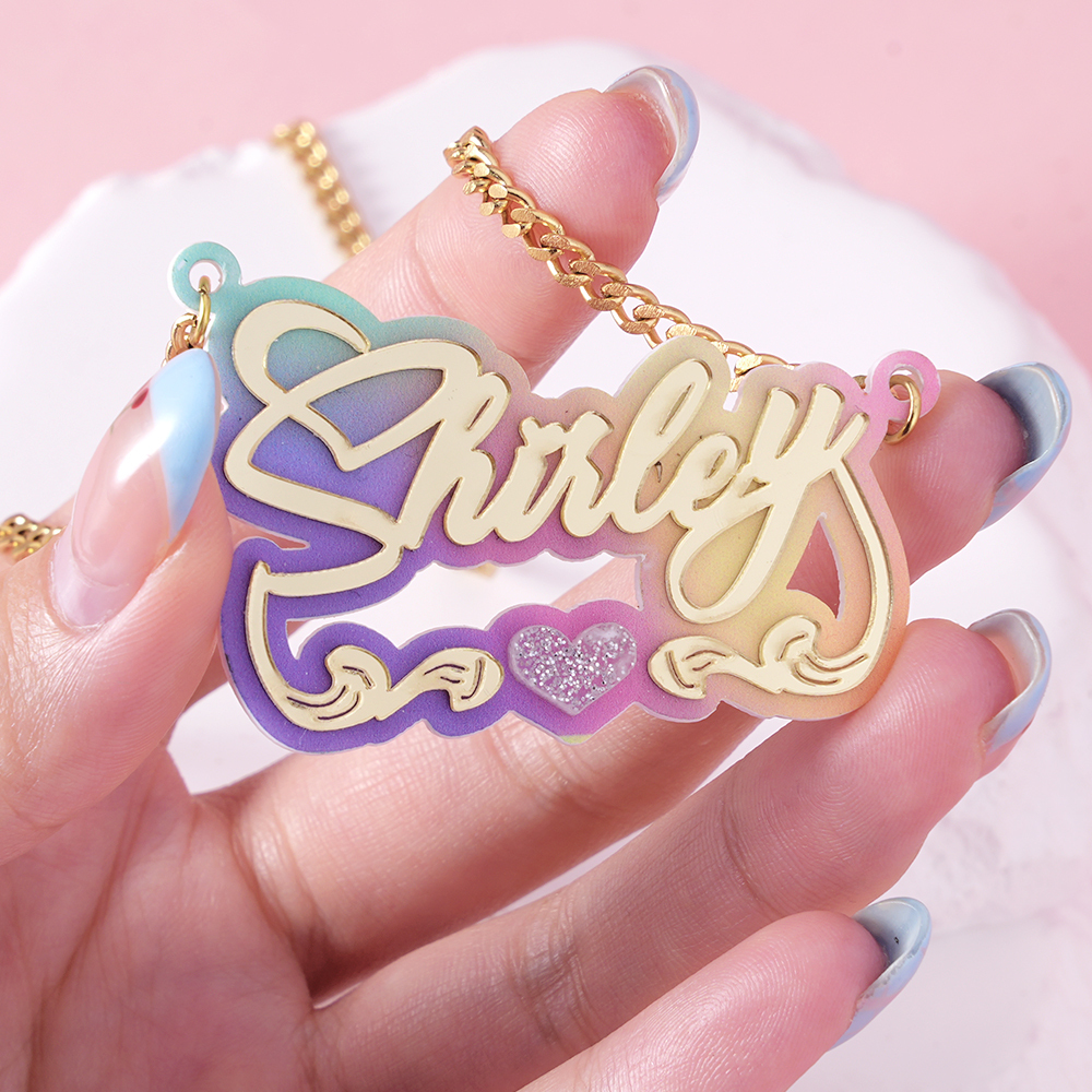 Personalized Colorful Acrylic Nameplate with Heart Custom Name Necklac