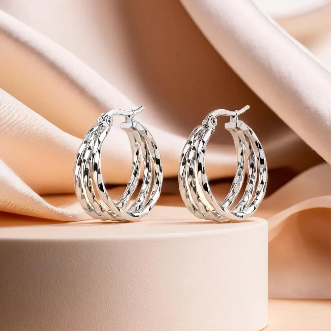 25mm Three Layer Circle Twist Hoop Women Earrings Stainless Steel