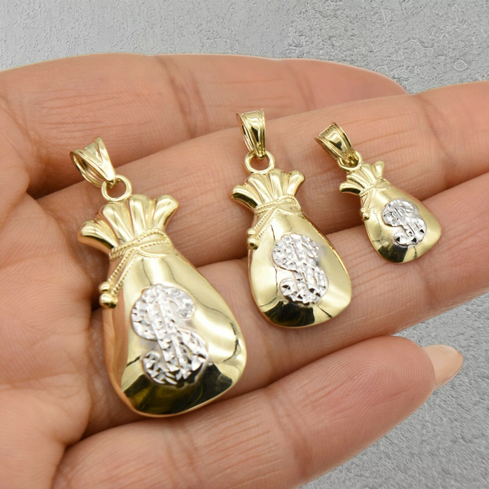 Textured Dollar Money Bag Pendant Gold Plated Necklace