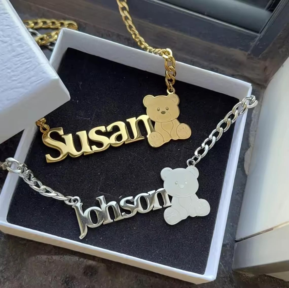 Personalized Teddy Bear Gold Plated Name Necklace