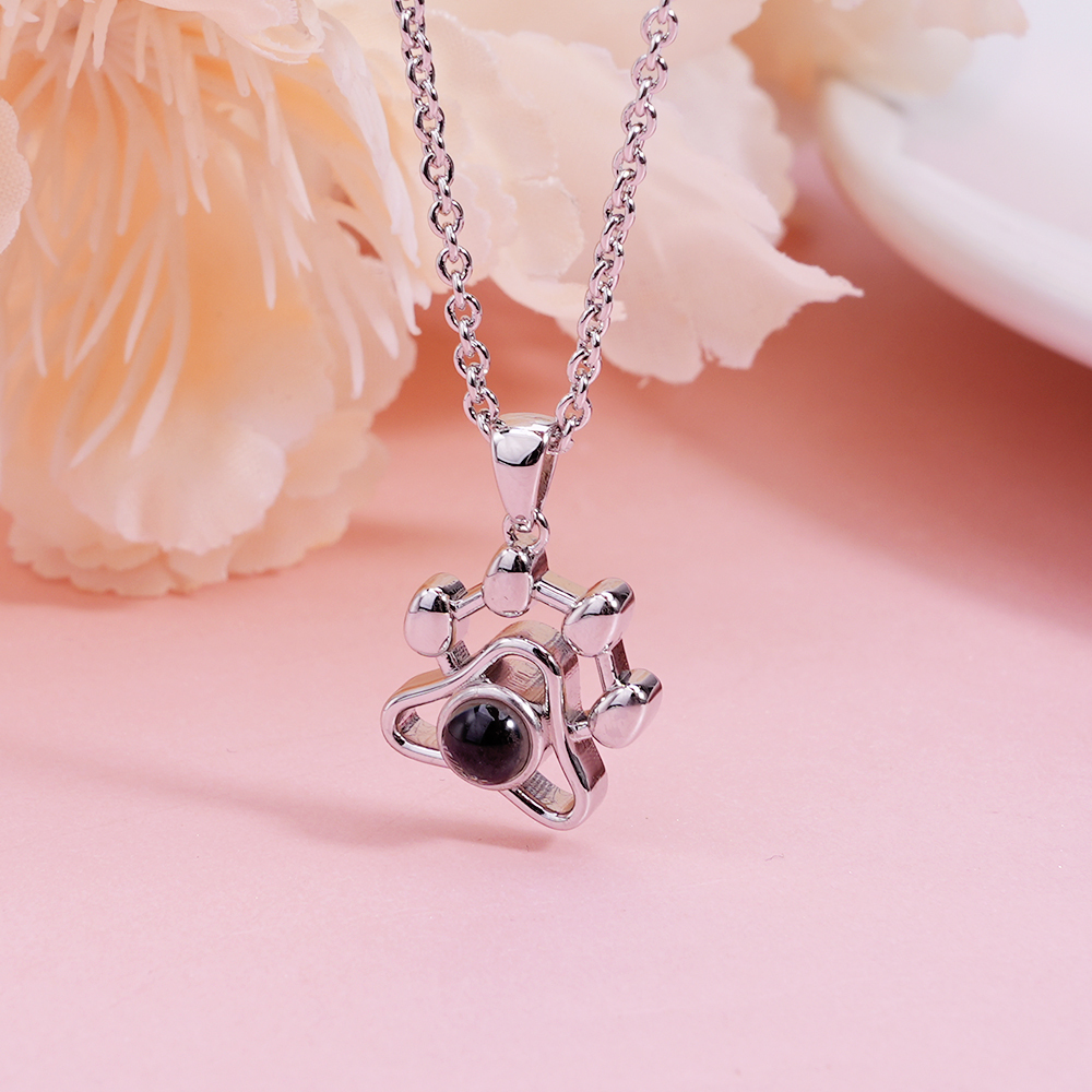 Pet Paw Pendant Personalized Custom Color Photo Projection Necklace
