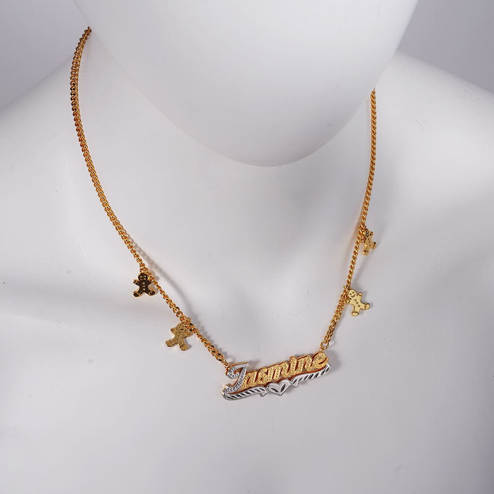 Double Plate Personalized Cuban Chain with Gingerbread Man Name Necklace