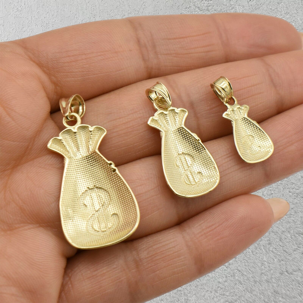 Textured Dollar Money Bag Pendant Gold Plated Necklace