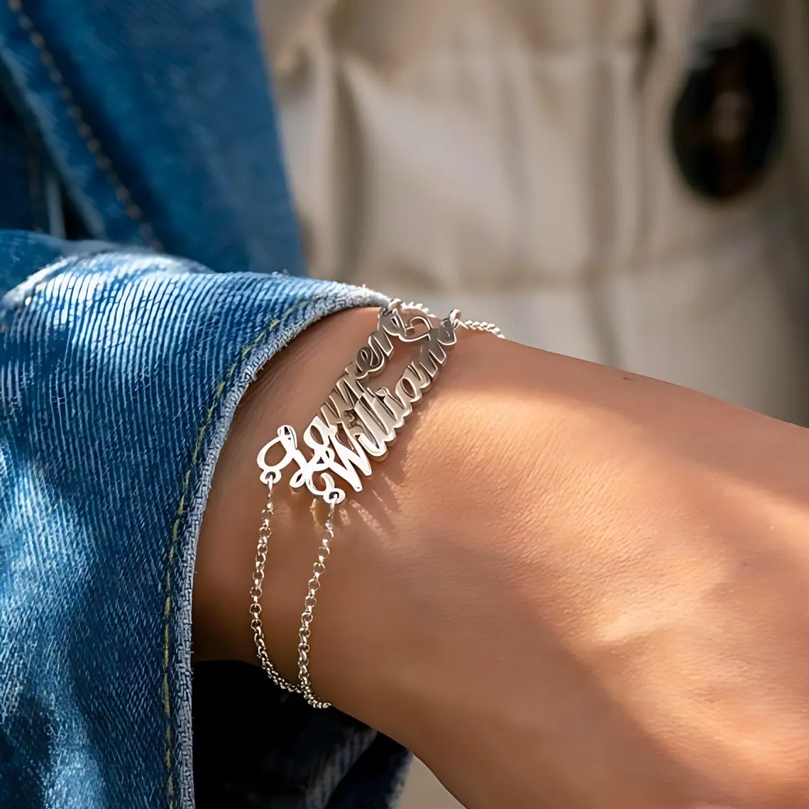 Double Layer Two Names with Heart Personalized Bracelet