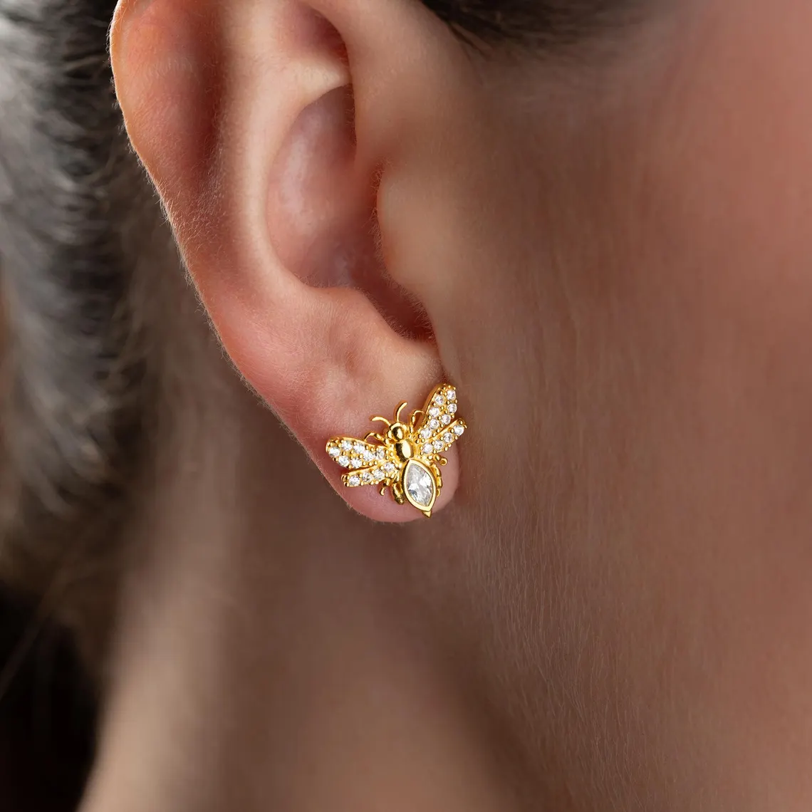 Minimalist Insect Tiny Bee Zircons Stud Earrings