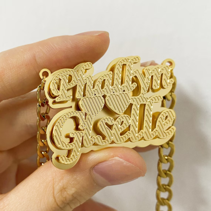 Double Layer Custom Couple Two Names with Two Heart Necklace