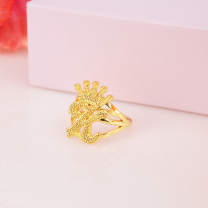 Nugget Style Gold Plated Custom Diamond Cut Initial Ring with Crown