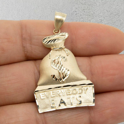 Diamond-Cut Everybody Eats Dollar Sign Money Bag Necklace