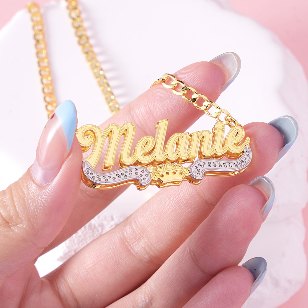 Double Plated Crown Name Necklace Personalized Gold Plated Necklace