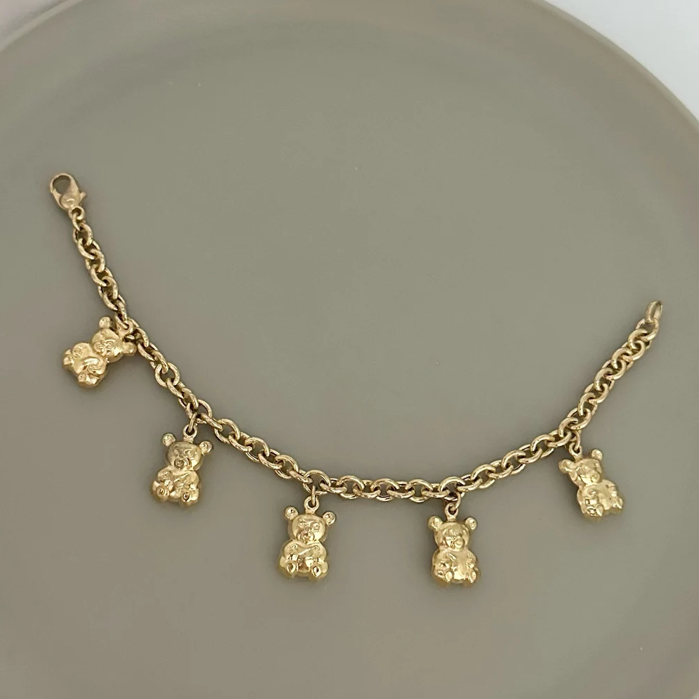 Gold Plated Teddy Bear Pendant Bracelet
