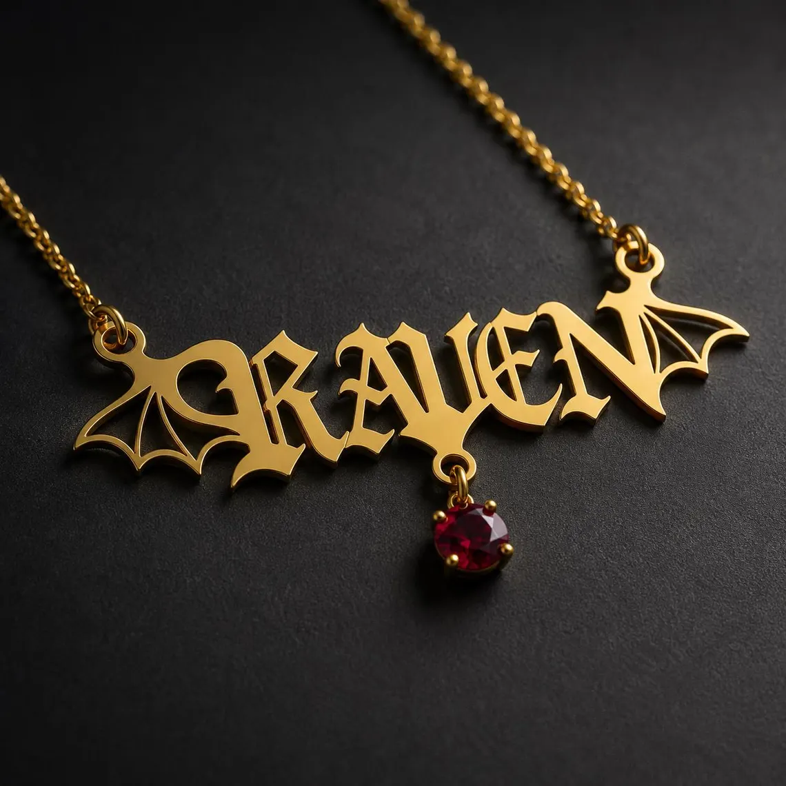 Custom Birthstone Pendant Old English Nameplate Necklace Halloween Gift