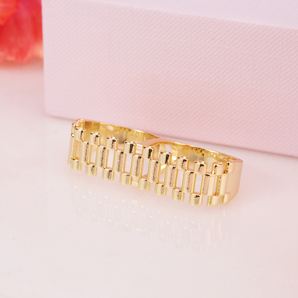 Rolex Style Two Finger Ring Gold Plated Ring