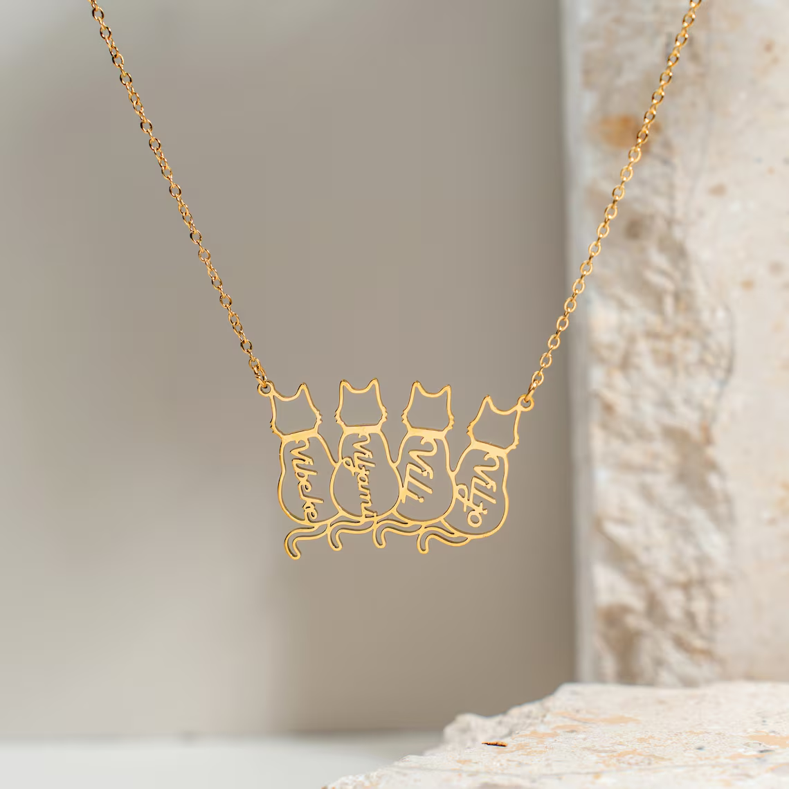 1 to 4 Personalized Memorial Cat Name Necklace Pet Jewelry