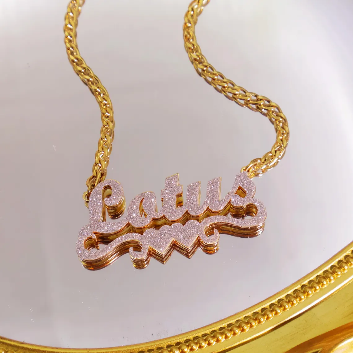 Shiny Double Heart Stainless Steel Custom Double Layer Name Necklace