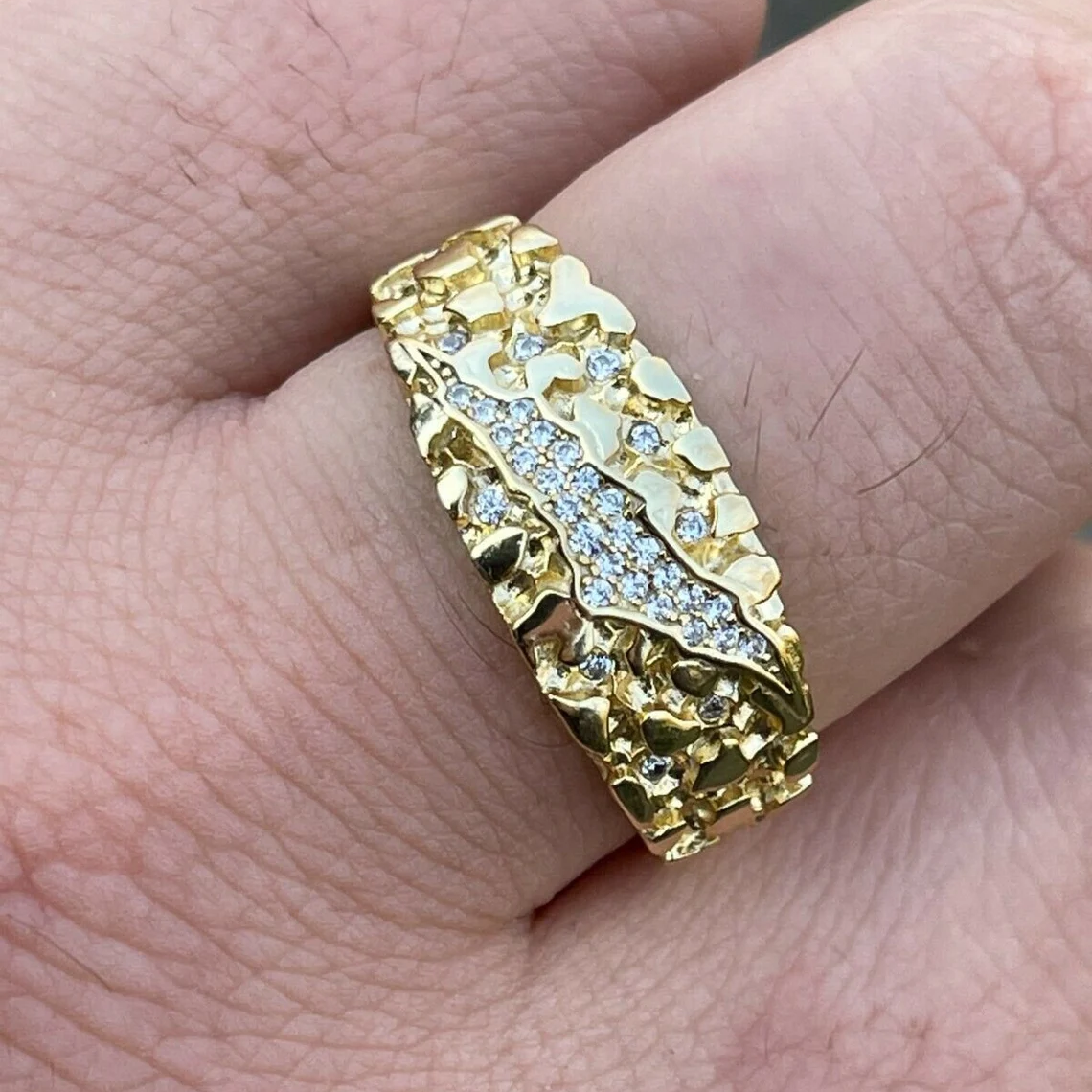 Nugget Style Claw Mark Iced Out Zircon Ring Vintage Men Ring