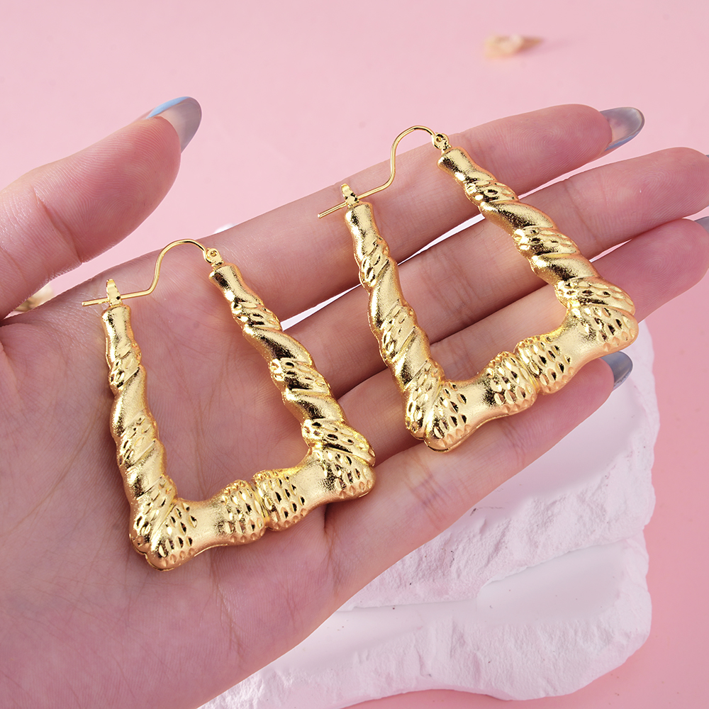 Simple Classic Plain Square Rectangle Gold Plated Hoop Earrings