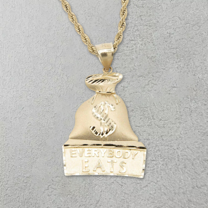 Diamond-Cut Everybody Eats Dollar Sign Money Bag Necklace
