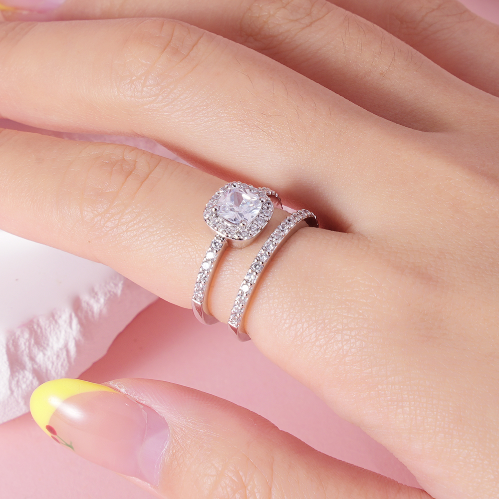 Sterling Silver Ring Set With Cubic Zirconia Personalized Custom Engraved Ring
