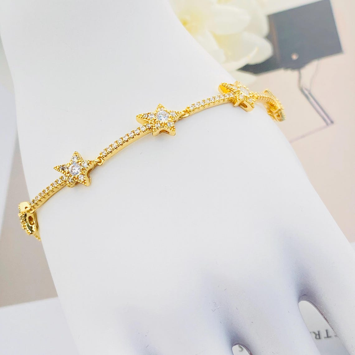 Women's Gold Star Bracelet with Zircon Stones