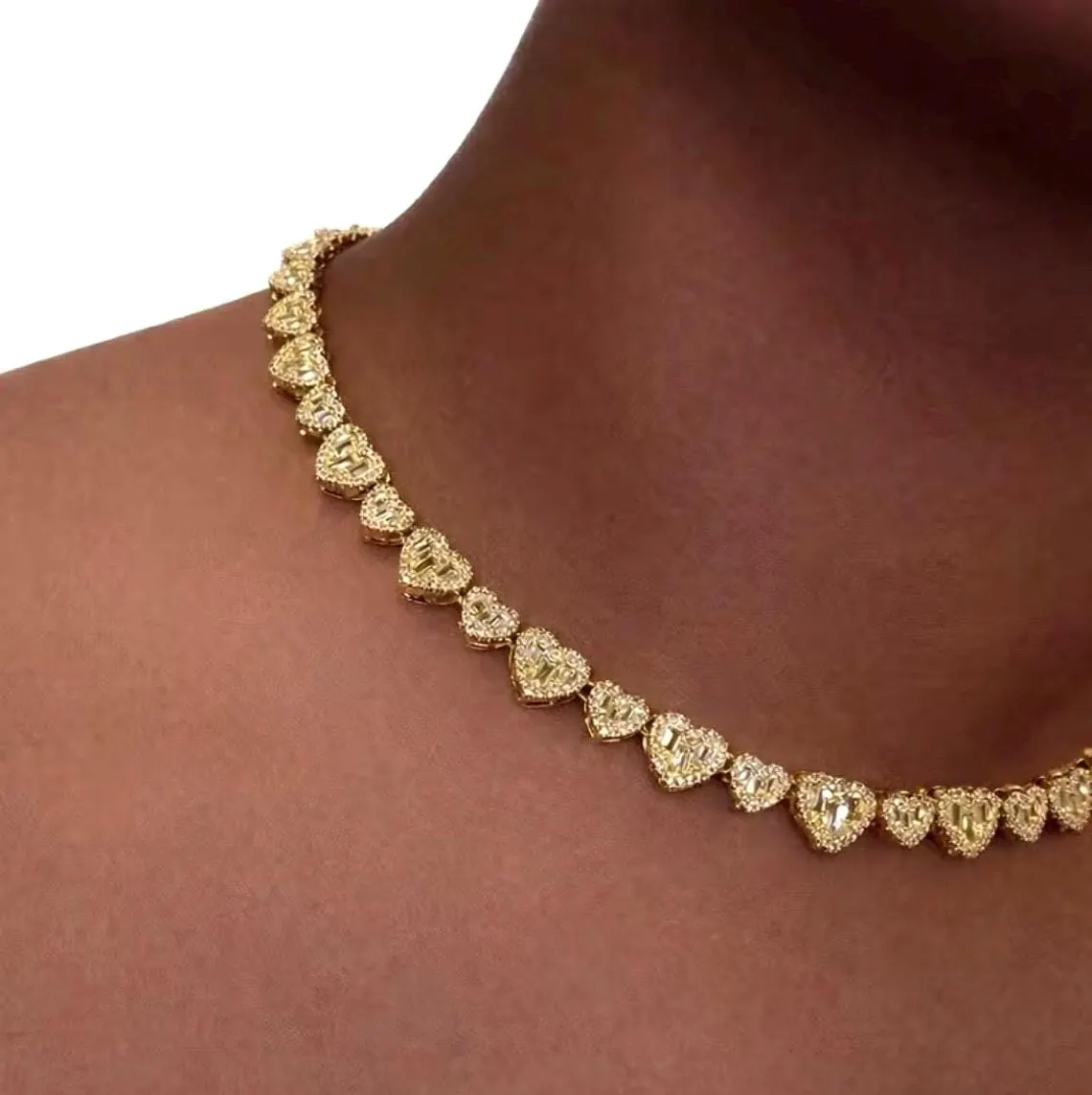 Iced Out Baguette Cut Pave Heart Link Chain