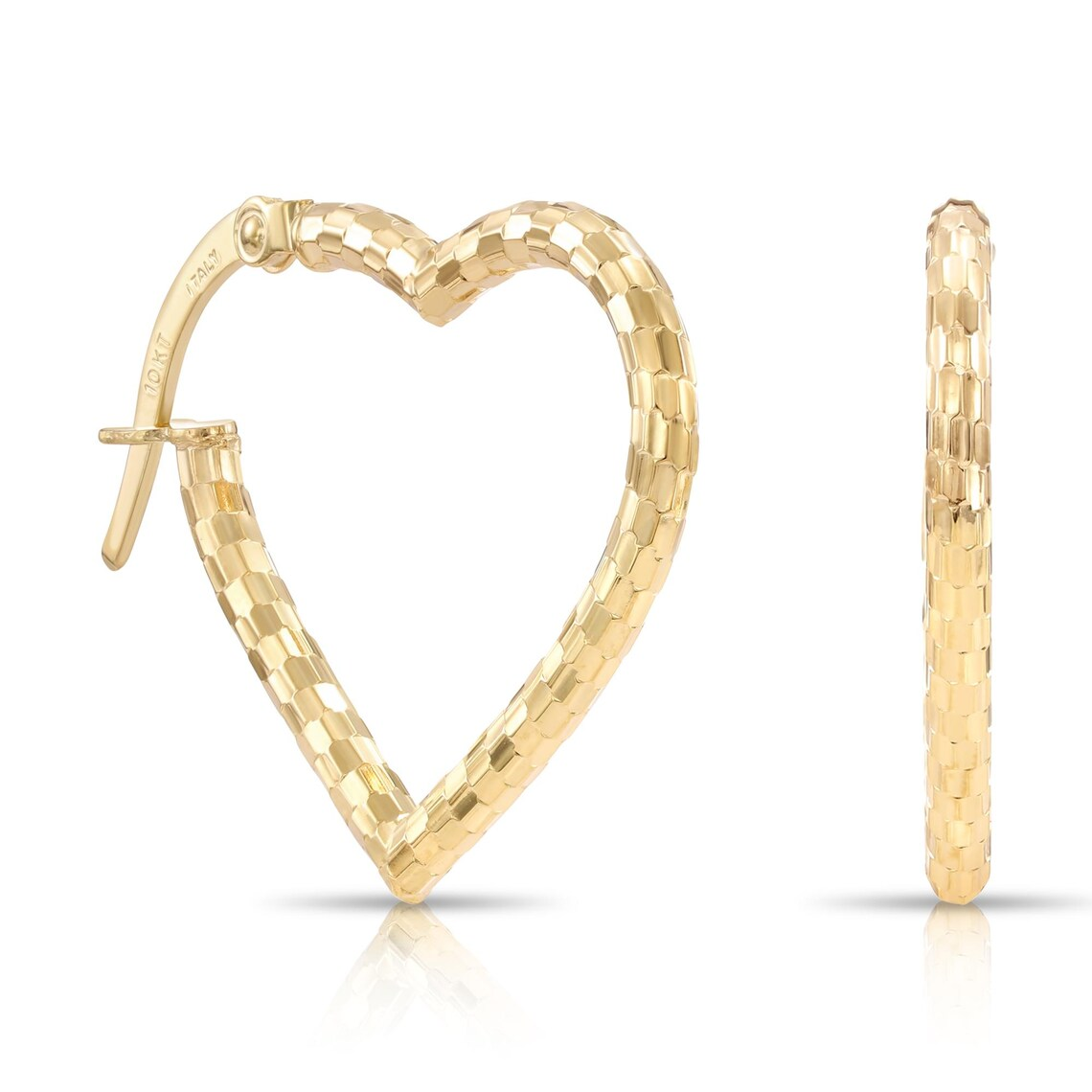 Diamond-Cut Pattern Italian Style Design Heart Earrings