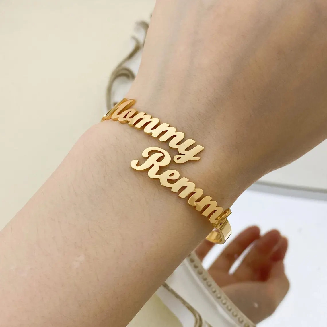 Gold Plated Two Names Custom Couple Bangle Bracelet