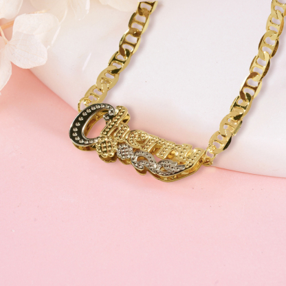 Personalized Mariner Chain Double Plated Flower Name Necklace