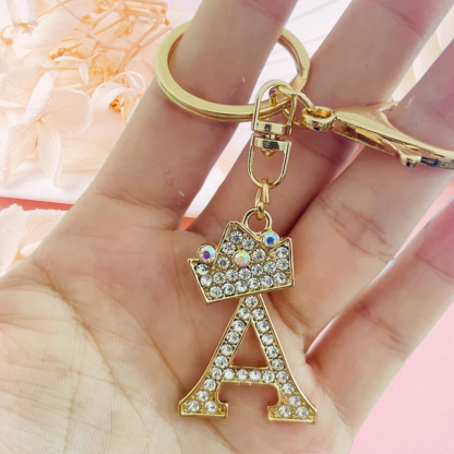 Initials Letter with Crown Keychain Girls Handbag Pendents