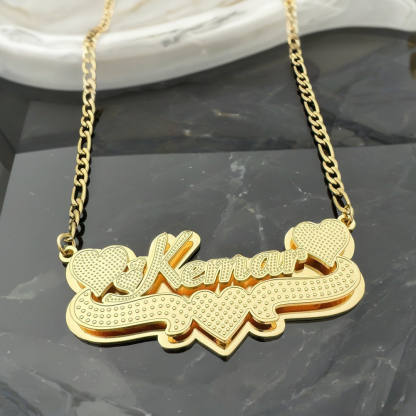 Custom Double Plated Two Heart 3D Name Necklaces