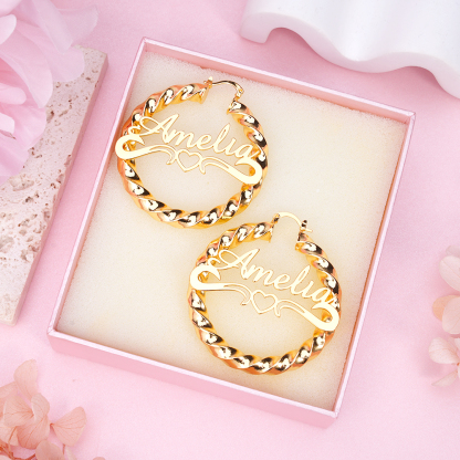 Personalized Custom Heart Gold Plated Hoop Name Earring 