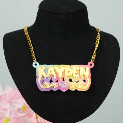 Acrylic Pink Heart Nameplate Pendant Personalized Name Necklace