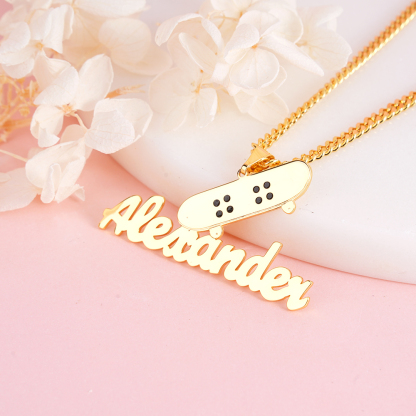 Skateboard Sport Style Personalized Name Necklace For Boys