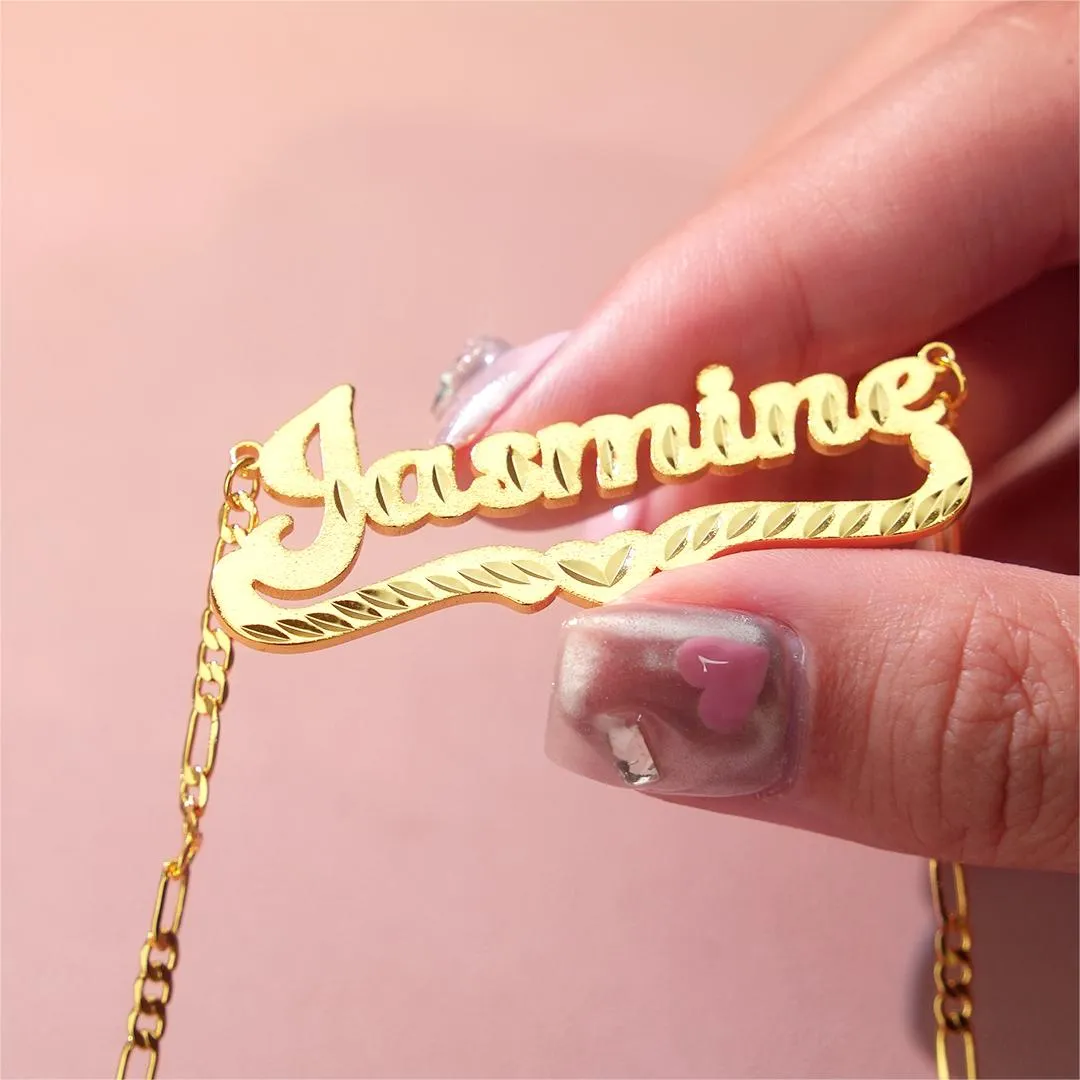Diamond Cut Heart Pendant Personalized Initial Necklace Name Necklace And Bamboo Earrings 3 Piece Set