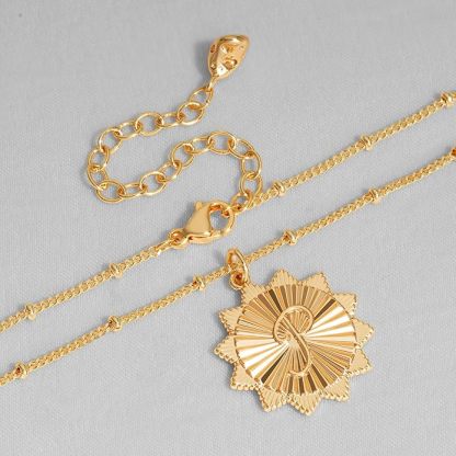 Sunburst Disc Letter Necklace Personalized Satellite Chain Initial Necklace