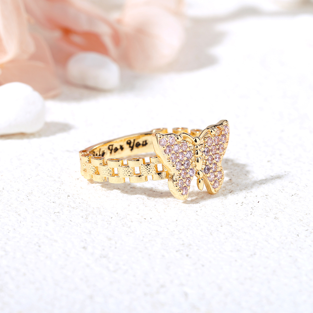 RX Style Watch Band Pink Butterfly Ring Engraved Ring Custom Rings