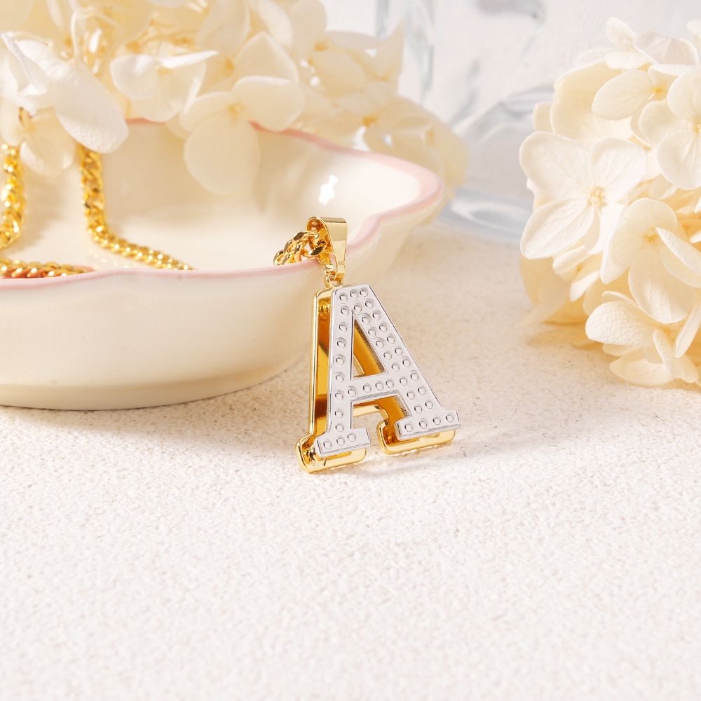 Double Layer Two Tone Letter Necklace Personalized Initial Necklace
