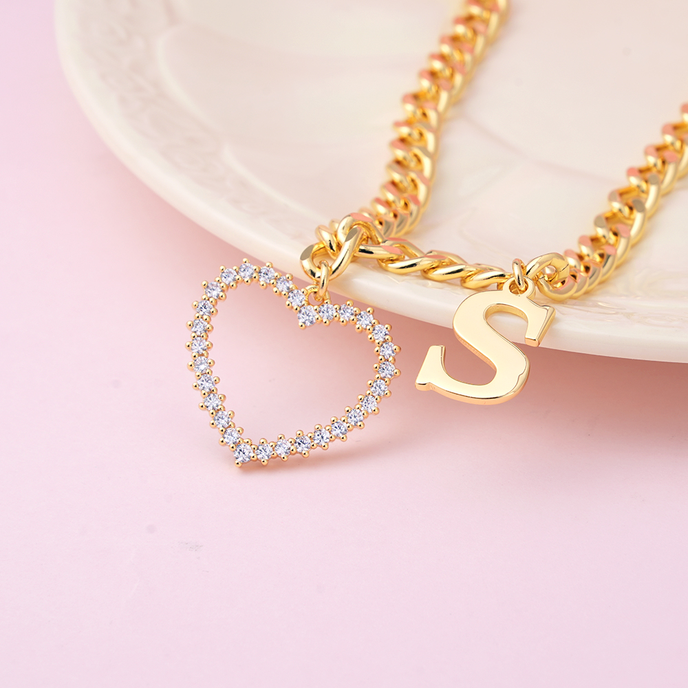Cuban Chain Heart Pendant Custom Initial Necklace