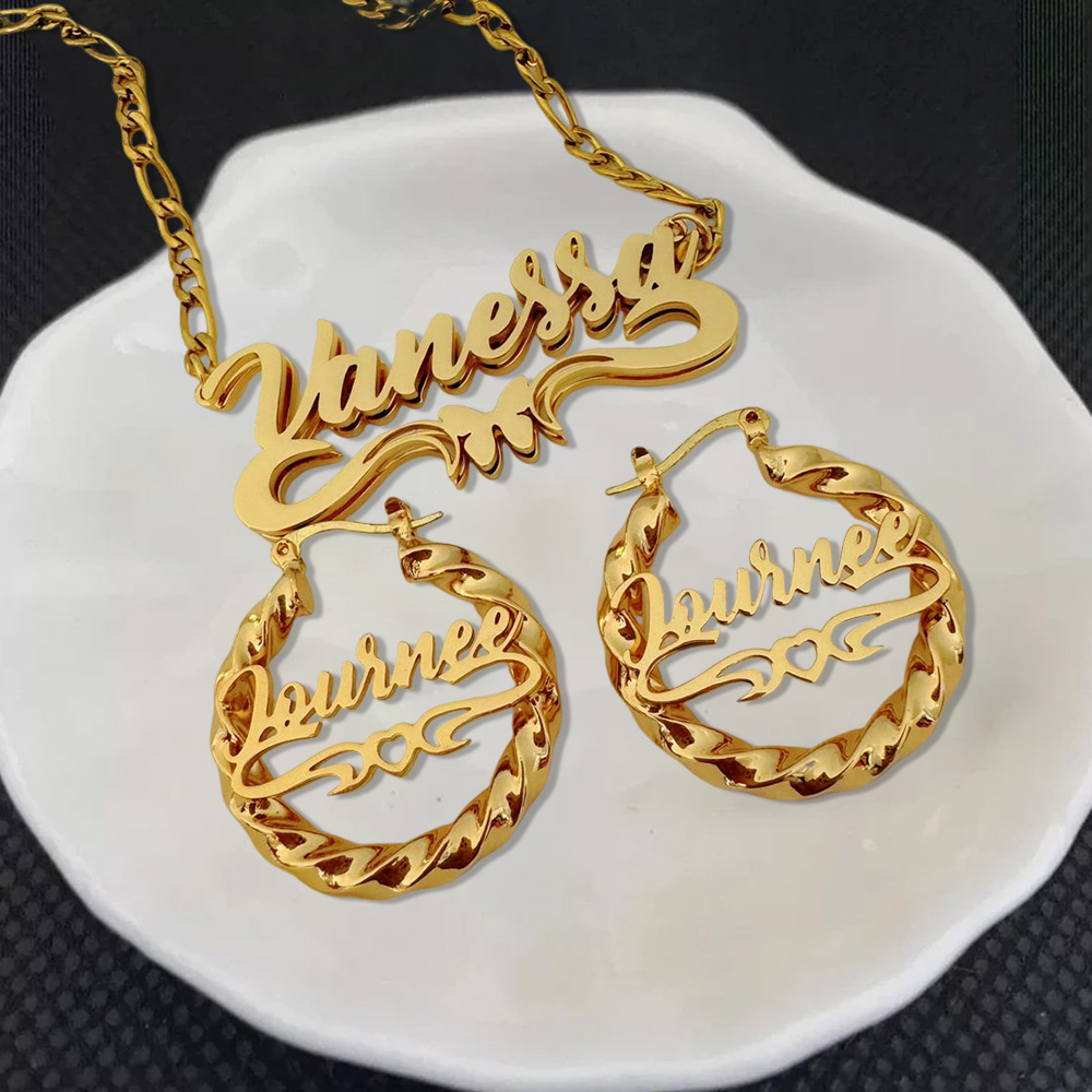 Personalized Double Plated Name Necklace With Butterfly Custom Name Earrings