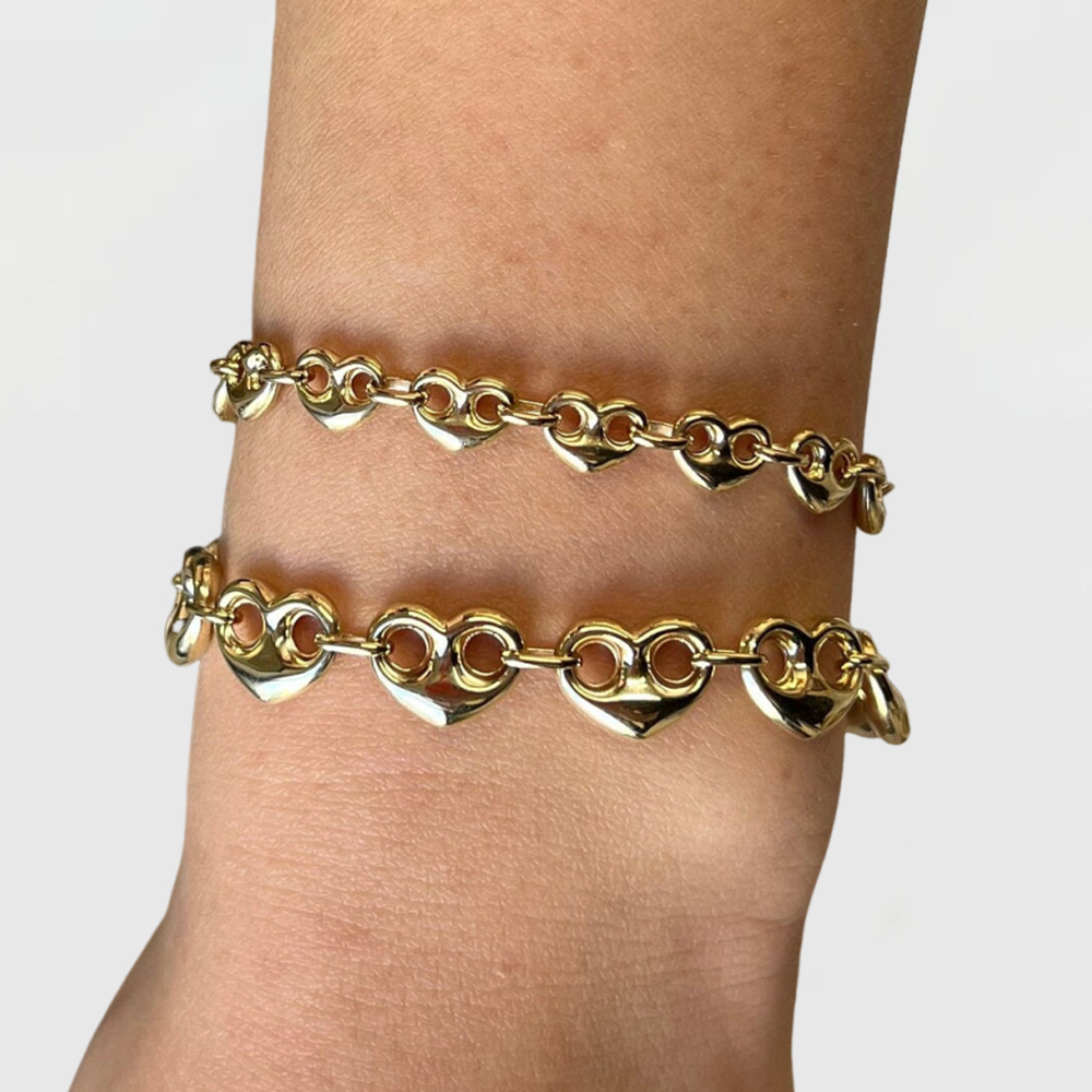 Puffed Mariner Heart Shape Gold Plated Bracelet