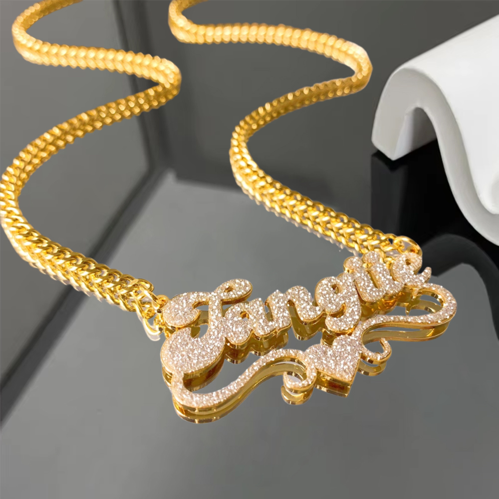 Bling Plate Set Stainless Steel Name Necklace And Name Hoop Earrings 