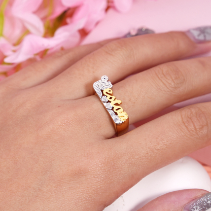 Two Tone Double Layer Nameplate Personalized Heart Name Rings
