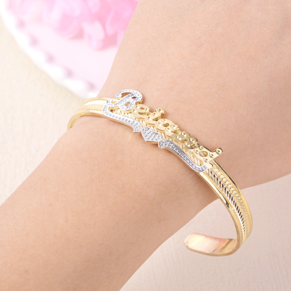 Personalized Two Tone Heart Nameplate Cuff Bangle Custom Name Bracelets