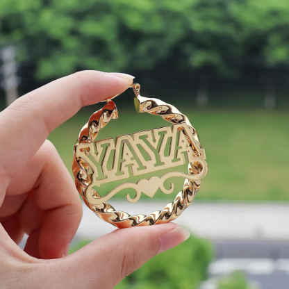 Hollow Letter Heart Name Personalized Twist Hoop Earrings