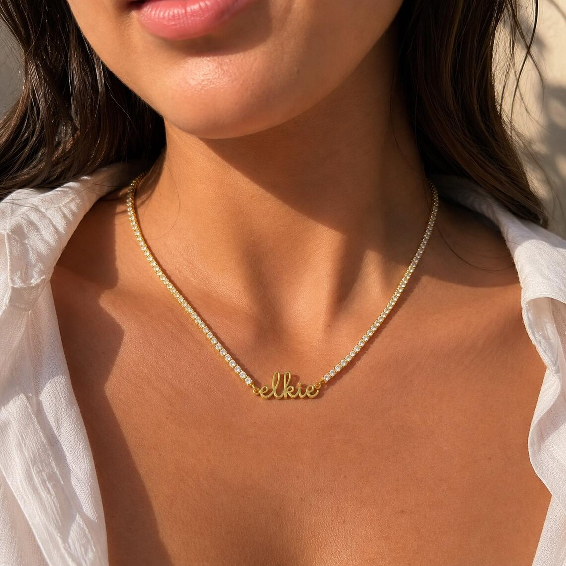 Zircon Tennis Chain Personalized Nameplate Necklace