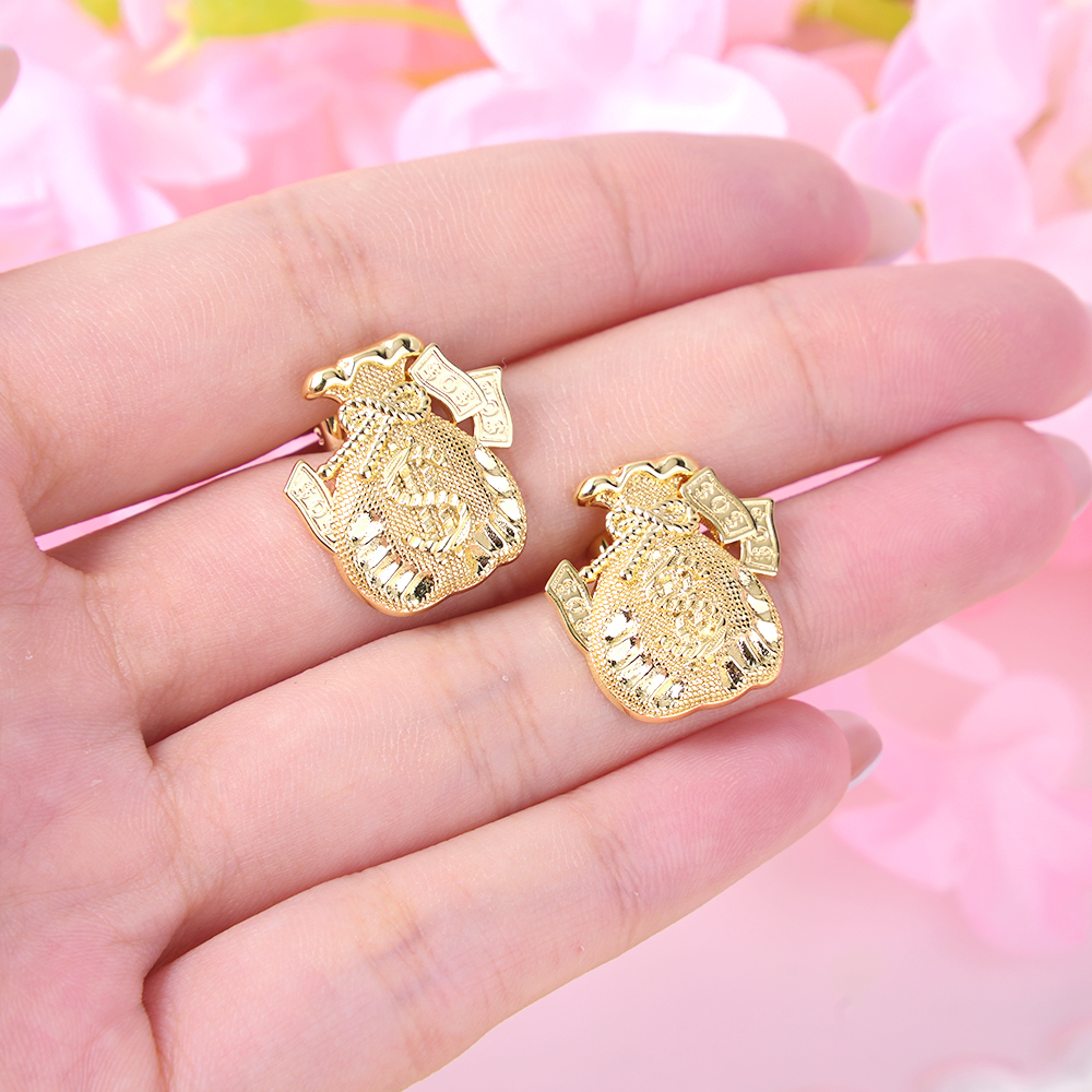 Money Bag Stud Earrings Gold Plated Earrings