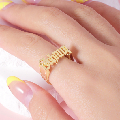 Custom Gold Plated Gothic Old English Name Ring