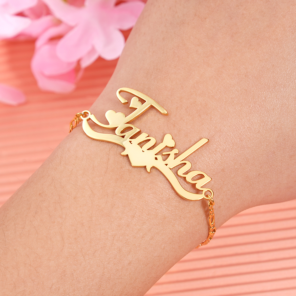 Cuban Chain Personalized Custom Heart Name Bracelet