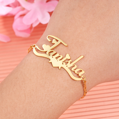 Cuban Chain Personalized Custom Heart Name Bracelet 